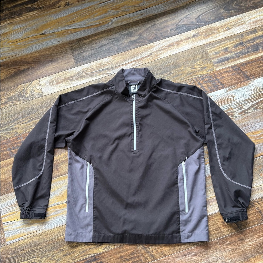 FJ FootJoy Windbreaker Jacket Mens Size M Black Long Sleeve 1/4 Zip Golf